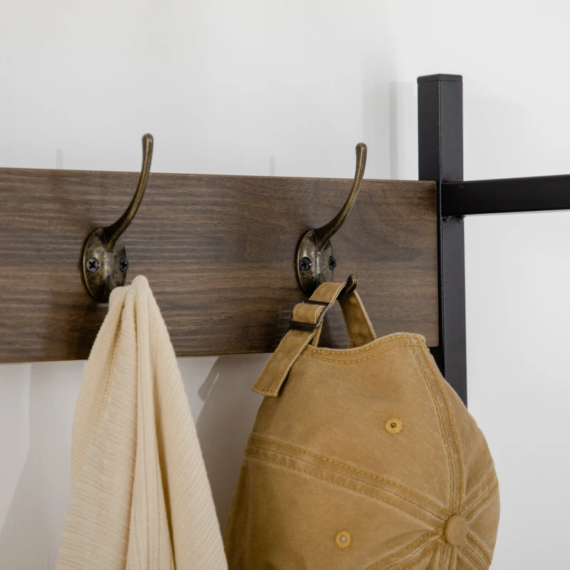 HOMCOM Móvel Cabide de Entrada com Sapateiro Banco 5 Ganchos Armário e Prateleira Aberta 84x40x169cm Marrom Rústico