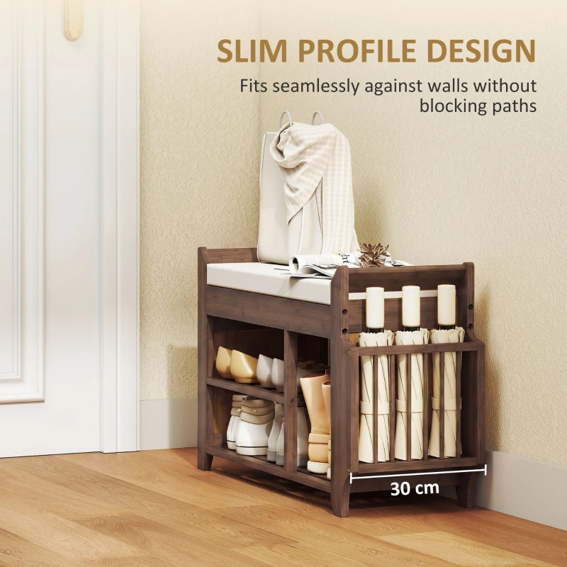 HOMCOM Shoe Bench 2-Tier Boot Section Entryway Storage Bench Cushioned Seat 80 x 30 x 50 cm Dark Brown and Cream