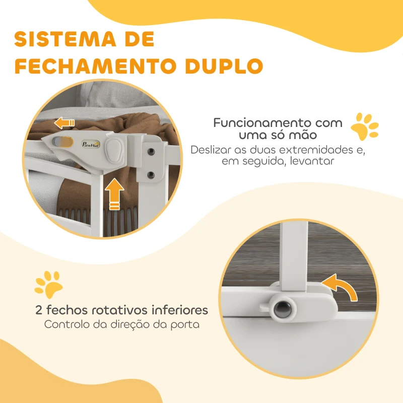 PawHut Barreira de Segurança para Cães 74-100 cm com Extensão Montagem a Pressão e Duplo Bloqueio para Porta Escada Branco