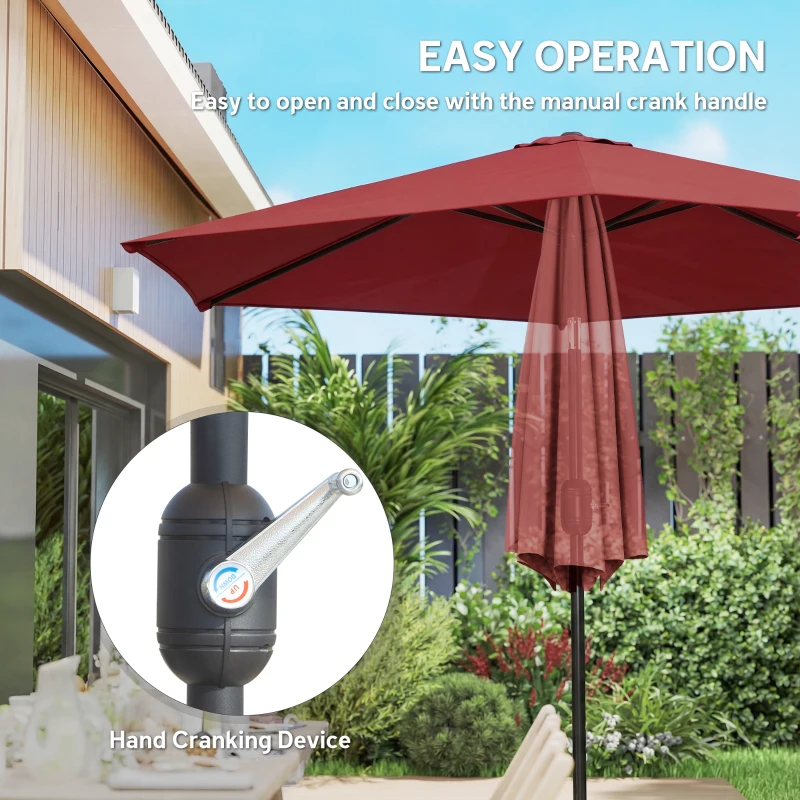 Outsunny 2.6 m Garden Parasol Umbrella with Aluminium Pole, Outdoor Patio Umbrella with Tilt and Crank, Vent, Wine Red