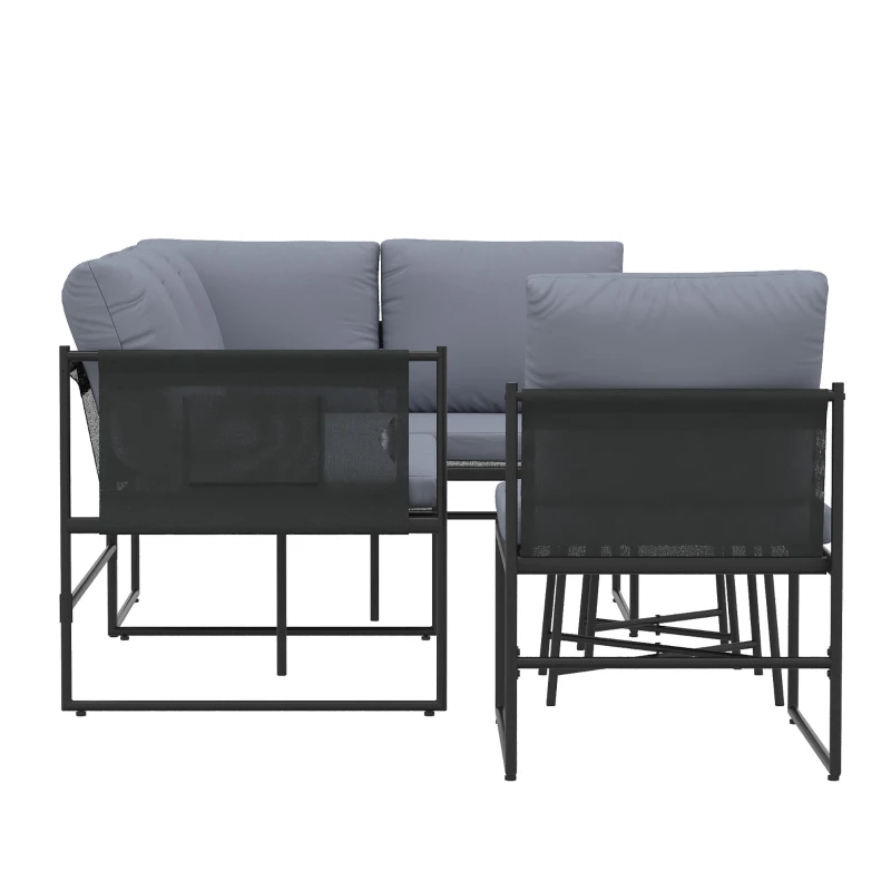 Outsunny Salon de Jardin Extérieur 5 Pièces, 2 Canapés, 2 Tables, 1 Chaise, Pochette de Rangement, 182x167x65cm, Gris Foncé