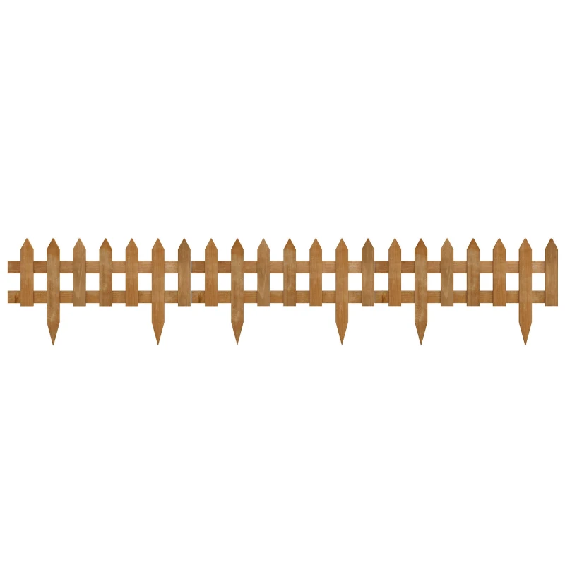 Outsunny Pack of 12 Wooden Border Fences, Garden Fixed Picket Fence for Lawn Edging, Flowerbed, 60L x 1D x 34H cm, Brown