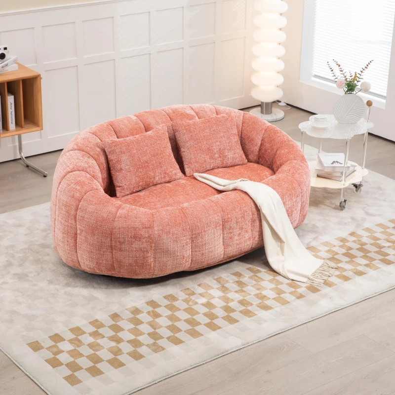 Cozy Oversized Bean Bag Sofa with 2 Matching Pillows, Soft 2-Seat Sectional Couch for Living Room and Bedroom, 145L x 95W x 63H cm, Pink