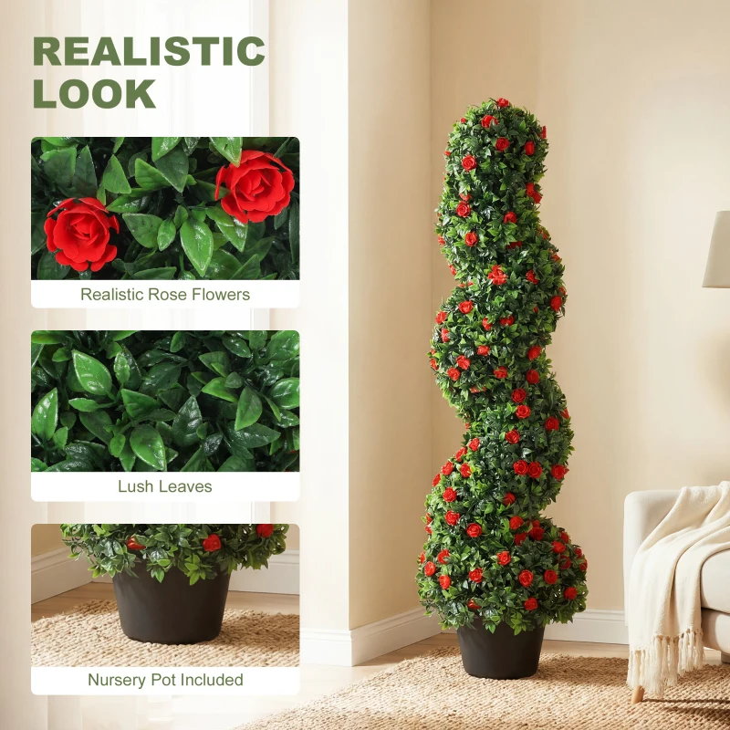 HOMCOM Decorative Artificial Plants Set of 2, UV Resistant Fake Plants in Pot for Indoor Outdoor Decor, 90cm, Red