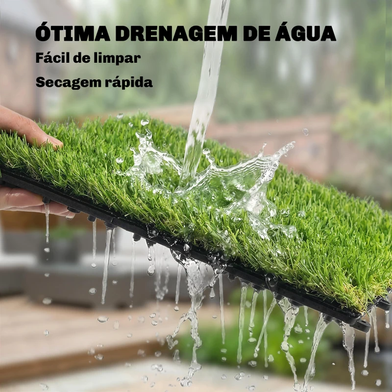 Outsunny Relva Sintética de 22 Peças Tapete Relva Artificial 30x30 cm com Altura de Relva 25 mm Drenagem Automática Verde
