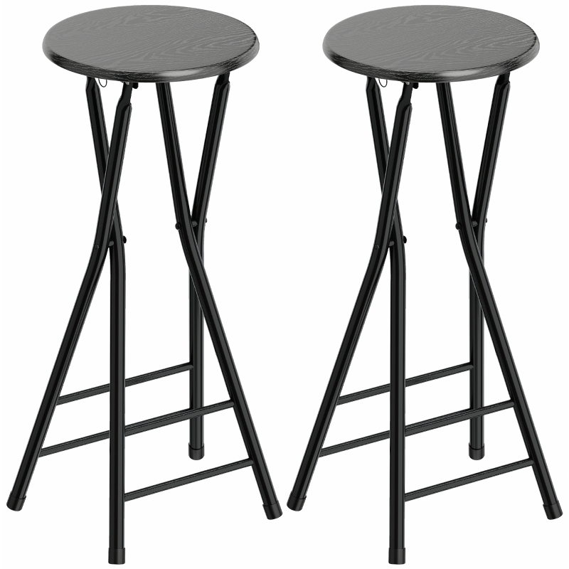 HOMCOM Barhocker 2er Set, Klappbar Barstuhl mit Stahlgestell, Küchenstühle mit doppelter Fußstütze 34 x 30 x 70 cm Schwarz