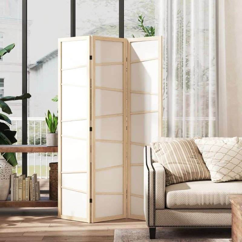HOMCOM Wooden Folding Privacy Screen, 3 Panel Room Divider for Bedroom, Natural Wood Finish