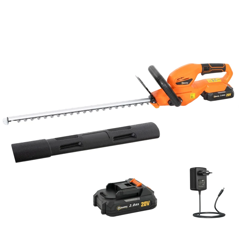 Outsunny Foarfecă de Tuns Gard Viu pe Baterie 18V, cu Baterie de 2Ah, Încărcător, Lamă Dublă de 51cm pentru Crengi, Arbuști și Ramuri, Portocaliu