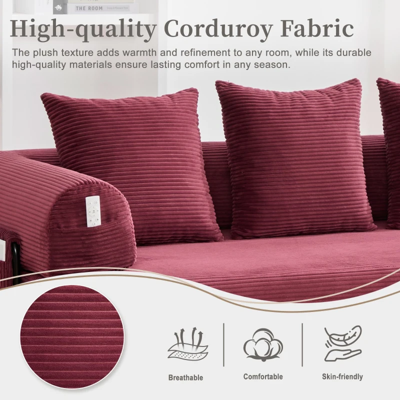 Cozy Compressible Folding Sofa with Detachable Metal Frame, Soft Modular Sectional Couch for Small Apartment, 110L x 33W x 33H cm, Wine Red