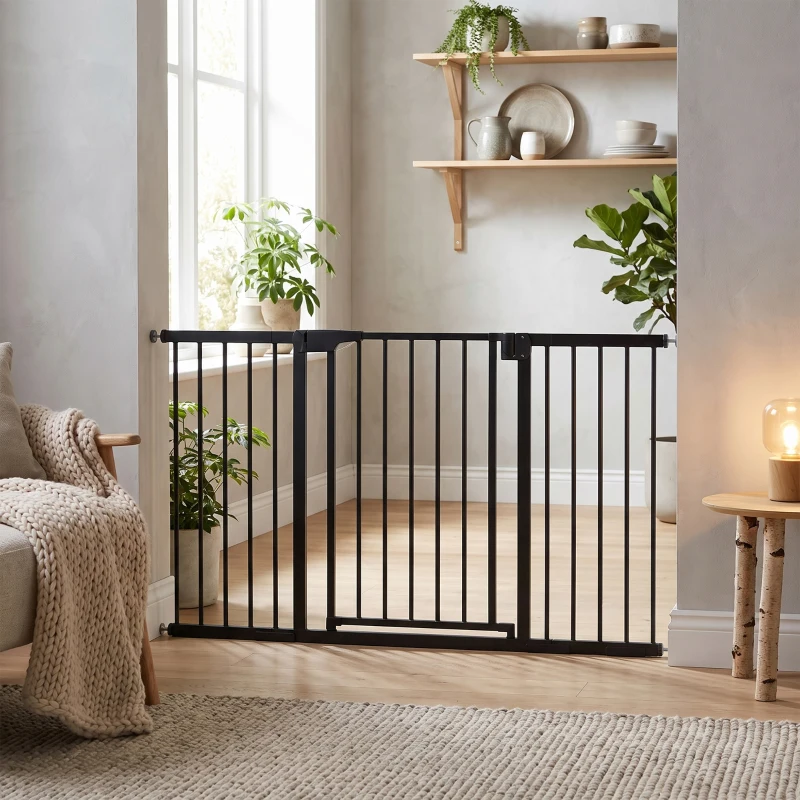 PawHut Barrière de sécurité pour chiens et bébés 76 à 130 cm avec extension fixation par pression sans perçage blanc