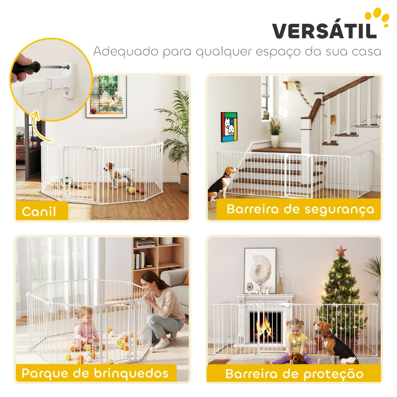 PawHut Parque para Cães Dobrável com 6 Painéis Porta com Fecho Duplo Barreira de Segurança para Escada Corredor Branco