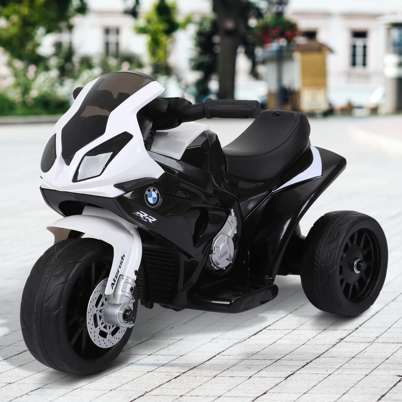 HOMCOM Moto électrique enfants sous licence BMW S1000 RR, 3 roues, 6V et 2,5 Km/h, voiture électrique enfants avec effets lumineux et sonores, moto enfant, charge max. 20 kg, noir