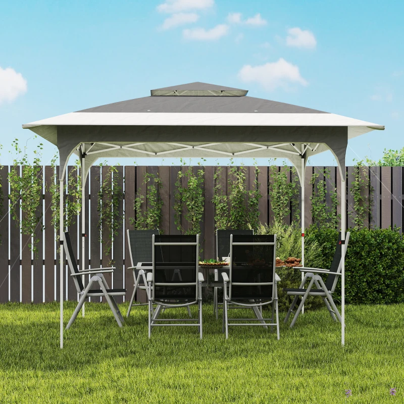 Outsunny Pavillon 3,5 x 3,5 m Wasserdicht Höhenverstellbar Pop-up Faltpavillon mit Ein-Knopf-Aufbau Doppeldach, UV 50+