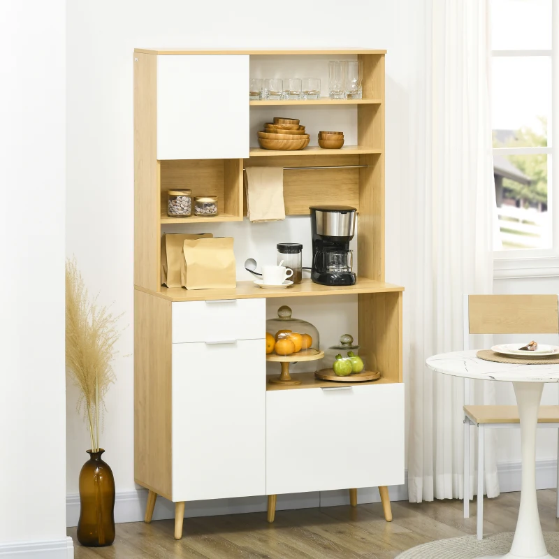 HOMCOM Dispensa da Cucina in Truciolato con Armadietti, Cassetti, Ripiani Regolabili e Appendino, 93x40x180 cm