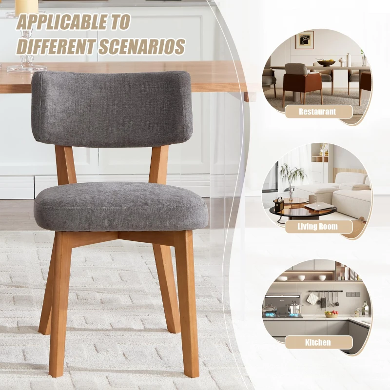 Stylish Mid-Century Dining Chairs with Ergonomic Backrest, Comfortable Upholstered Side Chairs for Dining Room, 47L x 54.5W x 77H cm, Beige