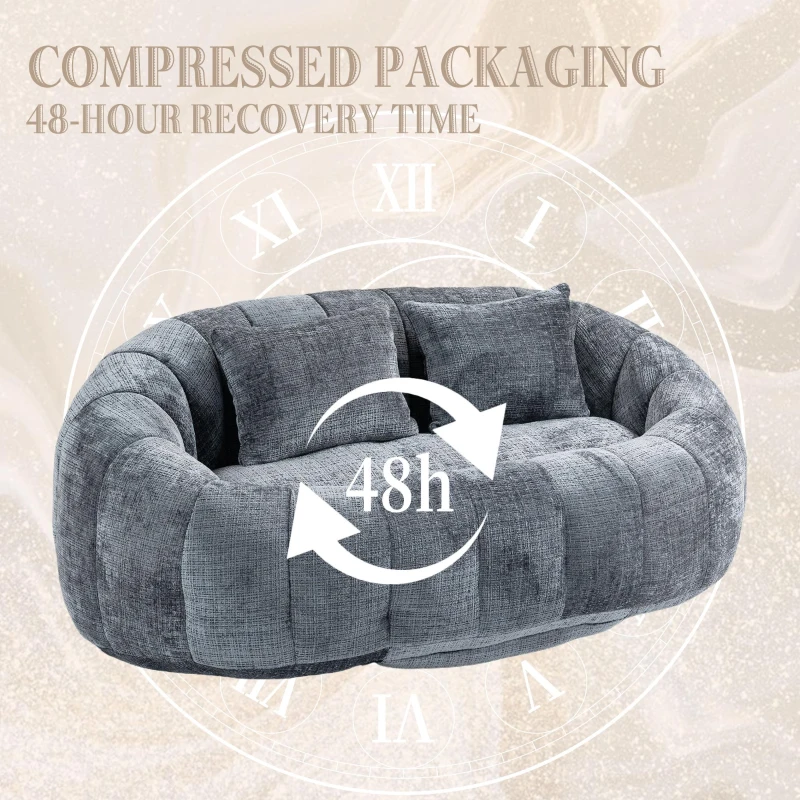 Cozy Oversized Bean Bag Sofa with 2 Matching Pillows, Soft 2-Seat Sectional Couch for Living Room and Bedroom, 145L x 95W x 63H cm, Grey