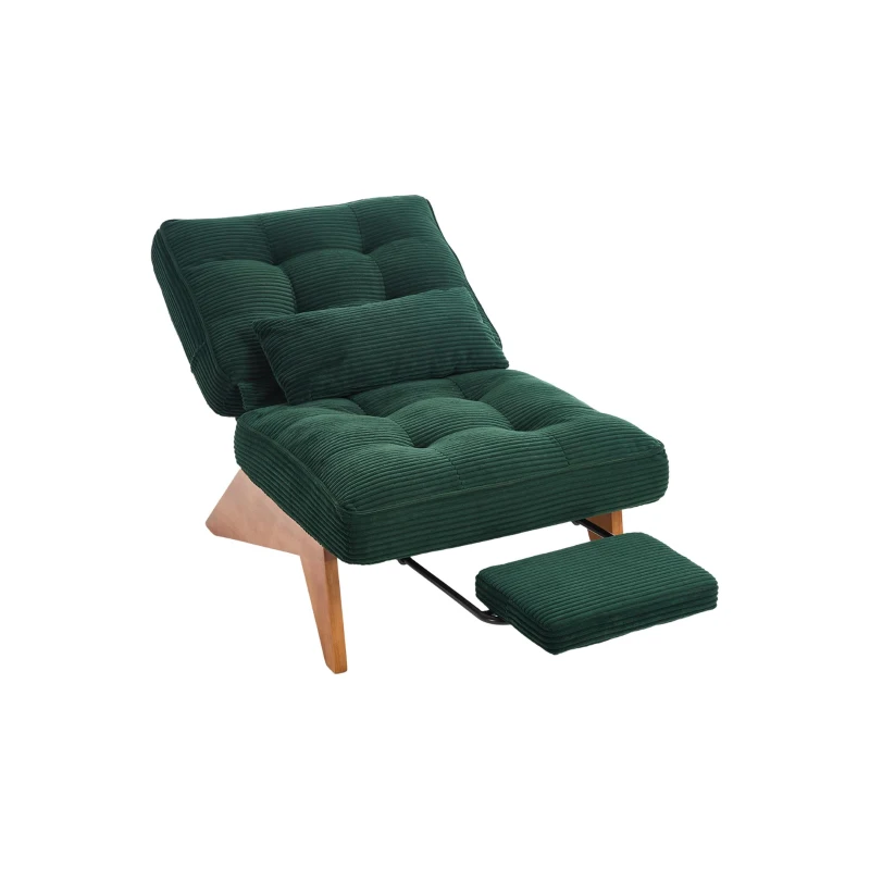 Cozy Reclining Accent Chair with Foldable Ottoman and Lumbar Pillow, Soft Adjustable Lounger for Living Room, 127L x 73W x 90H cm, Emerald