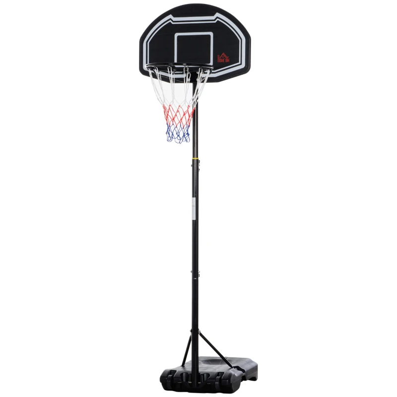 HOMCOM Tabela de Basquetebol para Exterior Altura Ajustável 160-210 cm com Rodas e Base Preenchível 76x48x254 cm Preto