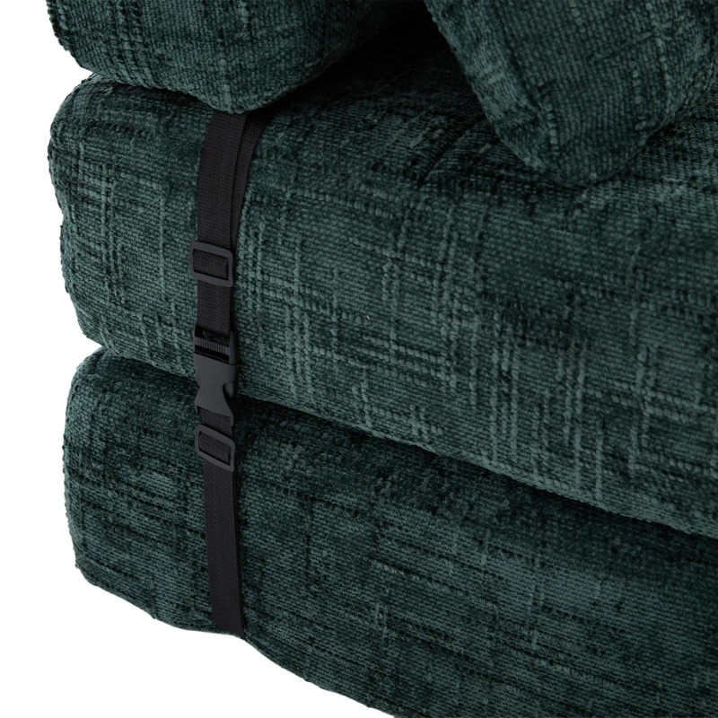Cozy Convertible Floor Sofa Bed with Button-Tufted Detailing, Soft Chenille Folding Sleeper Couch for Living Room, 180L x 79W x 57H cm, Emerald