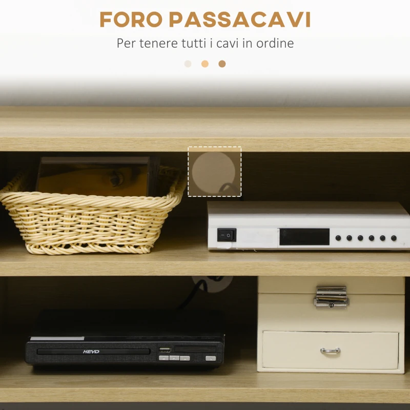 HOMCOM Mobile Porta TV fino 60" in Legno e Rattan Stile Boho con 2 Armadietti, 50x39x48.3cm, Naturale