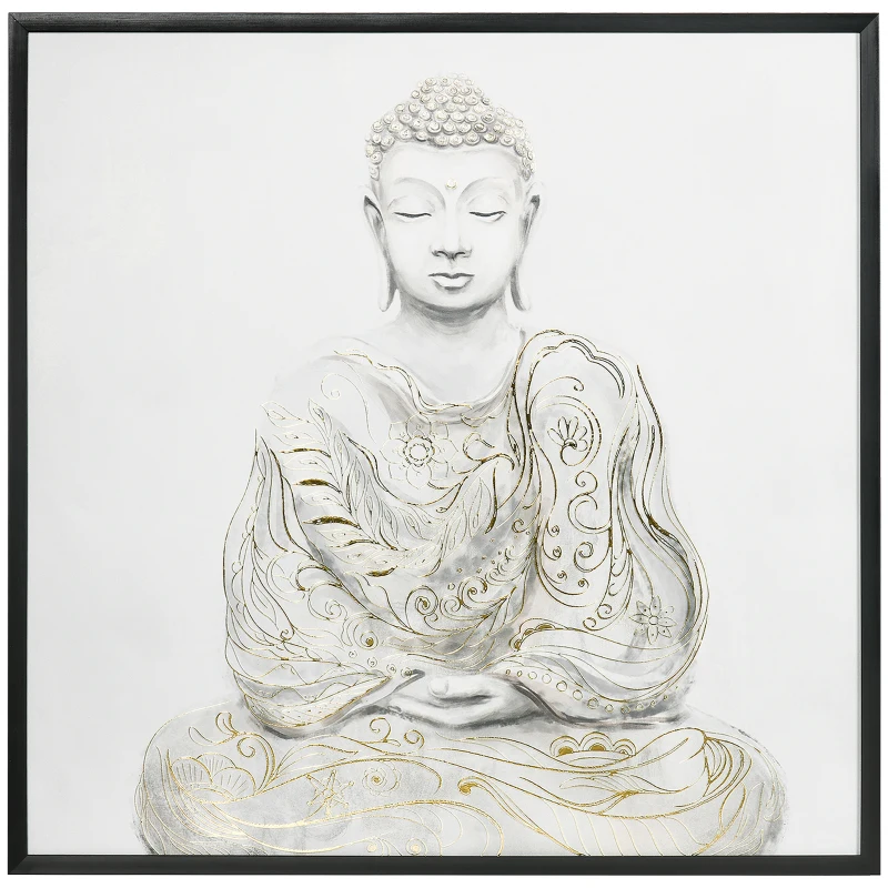HOMCOM Pintura em Lona de Buda 83x83cm com Textura Dourada Impressão Artistica Quadro de Parede para Decoração Multicor