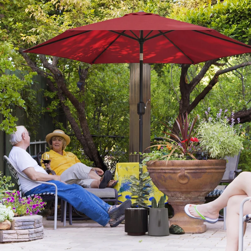 Outsunny 2.6 m Garden Parasol Umbrella with Aluminium Pole, Outdoor Patio Umbrella with Tilt and Crank, Vent, Wine Red