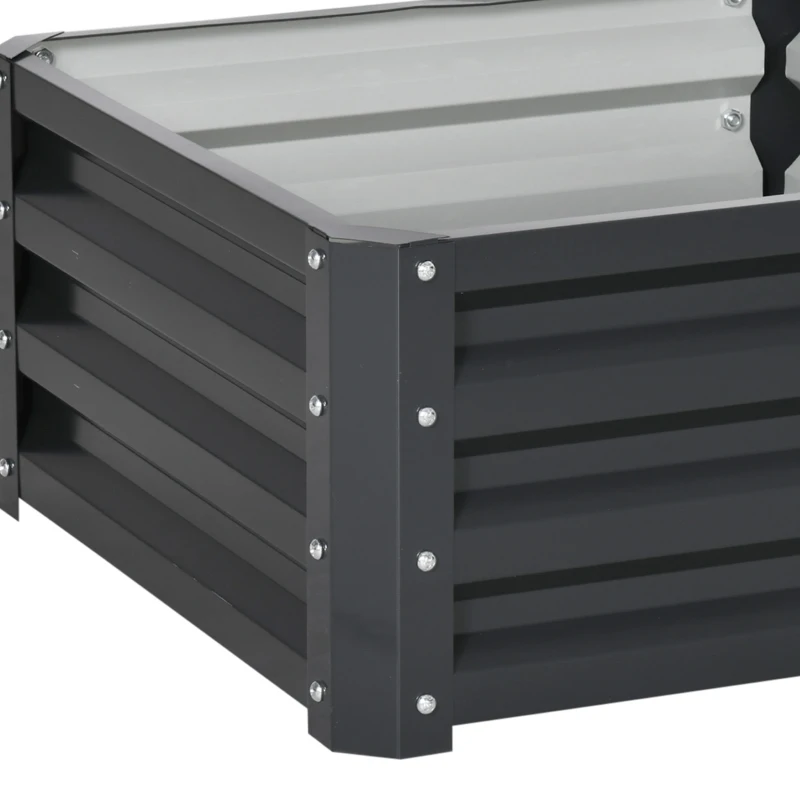 Outsunny Set of 2 Raised Garden Bed, Outdoor Elevated Galvanised Planter Box for Flowers, Herbs, 60x60x30.5cm, Grey