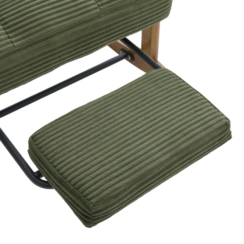 Cozy Rocking Chair with Adjustable Footrest and Side Pocket, Soft Corduroy Glider Armchair for Nursery, 92L x 80W x 70H cm, Green
