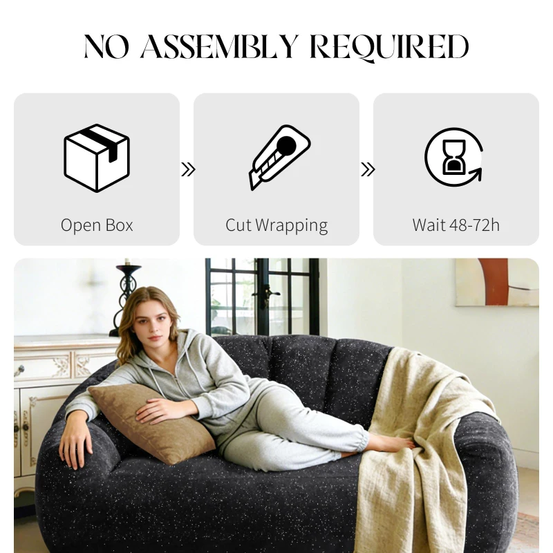 Plush 2-Seater Bean Bag Sofa with High Density Sponge, Cosy Lazy Couch for Gaming Room and Pet-Playing Room, 140L x 98W x 61H cm, Black