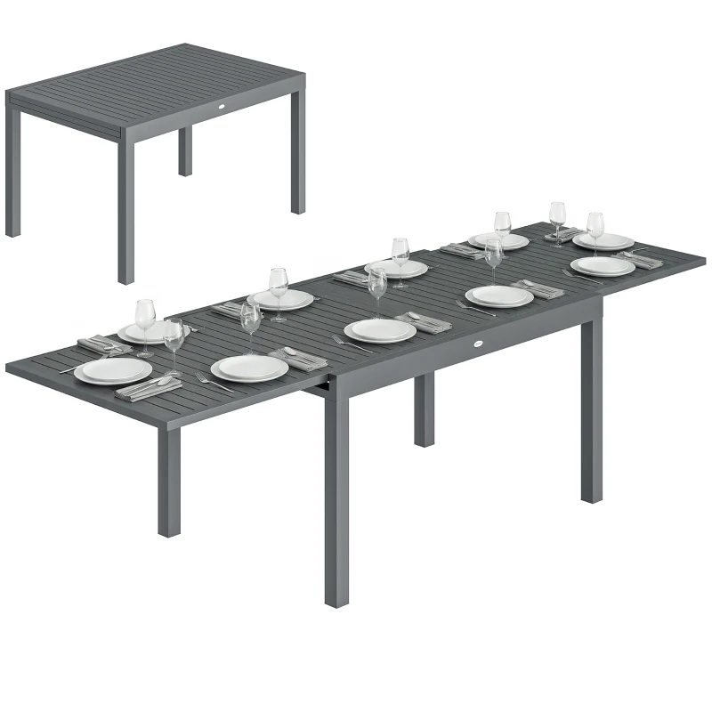 Outsunny Table de Jardin Extensible Grande Capacité 6-10 Personnes avec Rallonge 135-270cm pour Jardin et Balcon Aluminium Gris