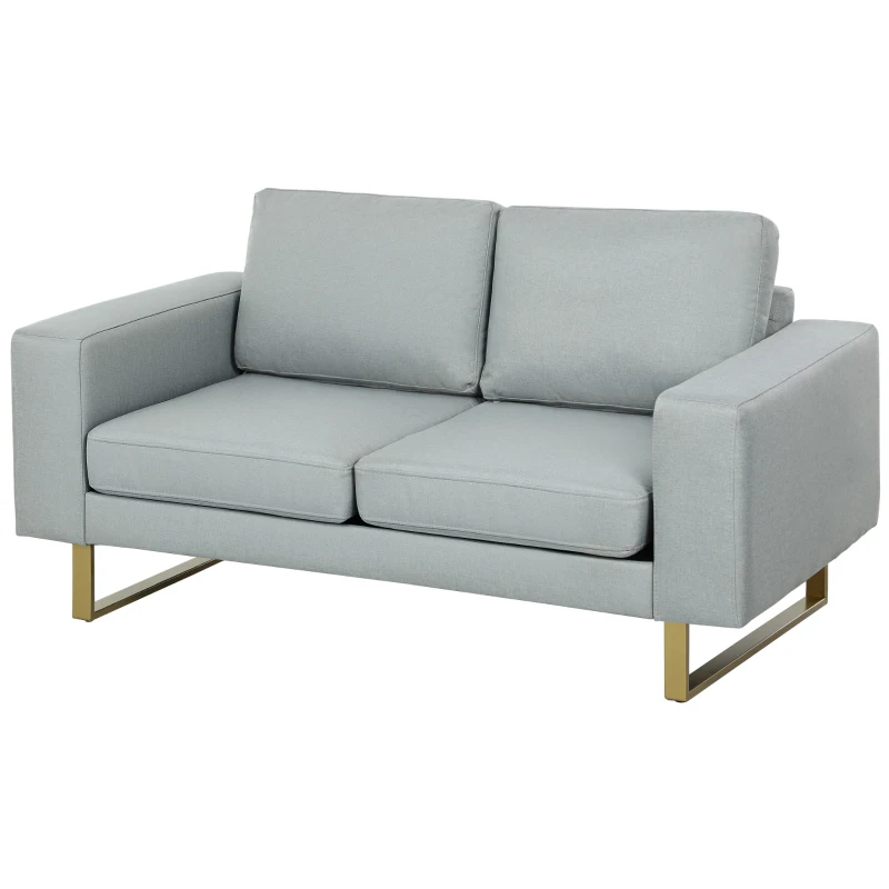 HOMCOM 2-Sitzer-Sofa, Couch mit Vollholzrahmen, Metallbeine, schlichtes Design, Hellgrau(m-11)