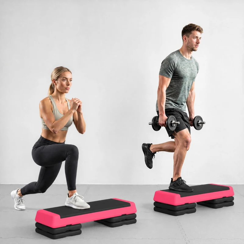 SPORTNOW Step de Aeróbic Step para Fitness Antideslizante Altura Regulable 3 Niveles 77x36x20,5cm Rosa y Negro