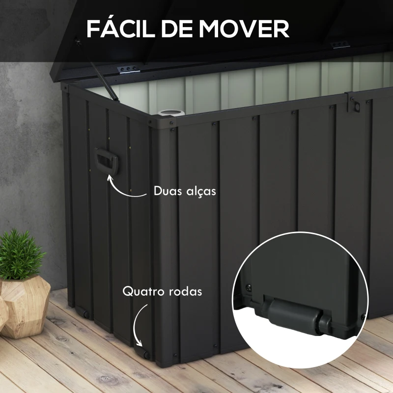 Outsunny Baú de Armazenamento Exterior em Aço com 4 Rodas 2 Pegas e Tampa com Ranhura para Cadeado 125,5x61,5x70 cm Cinzento Escuro