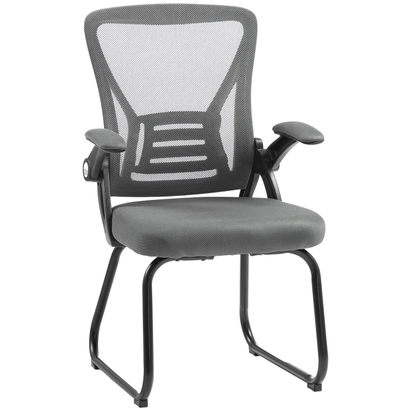 HOMCOM Office Chair, Ergonomic Desk Chair No Wheels with Mesh Backrest and Steel Legs for Home Conference Room, Dark Grey
