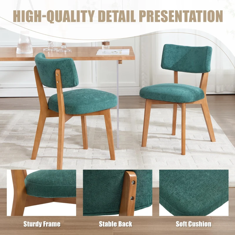 Stylish Mid-Century Dining Chairs with Ergonomic Backrest, Comfortable Upholstered Side Chairs for Dining Room, 47L x 54.5W x 77H cm, Green