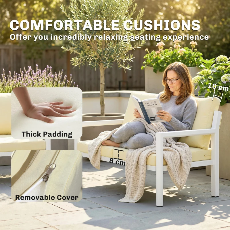 Outsunny 4 Seater Rattan Garden Furniture Set with 2 Armchairs, Loveseat, Coffee Table, Garden Sofa Set with Cushions, Beige