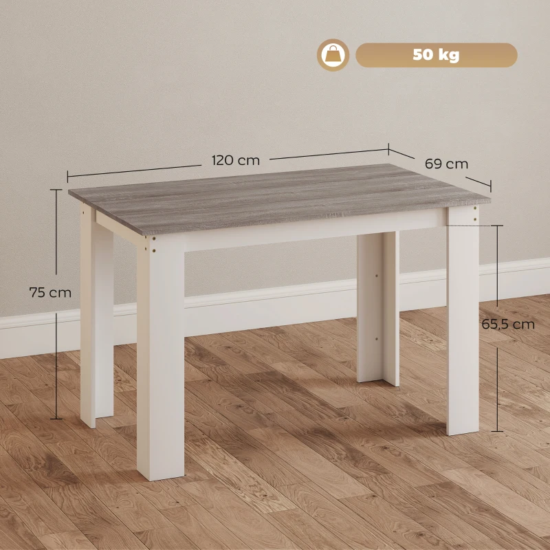 HOMCOM Tavolo da Pranzo Moderno in Legno per 4-6 Persone, 120x69x75cm, Grigio e Bianco