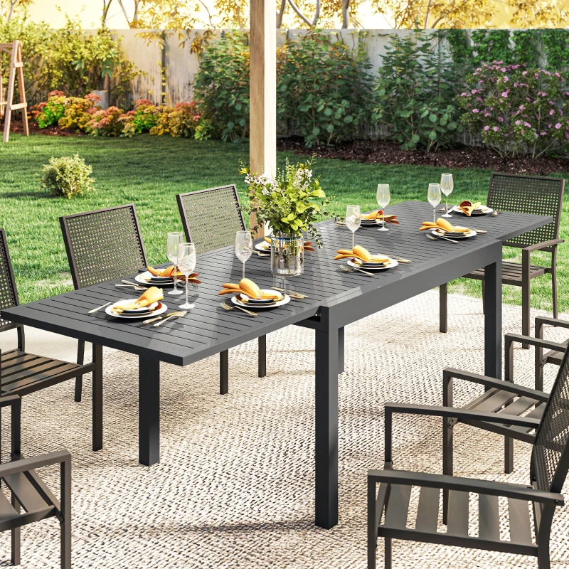 Outsunny Table de Jardin Extensible Grande Capacité 6-10 Personnes avec Rallonge 135-270cm pour Jardin et Balcon Aluminium Gris