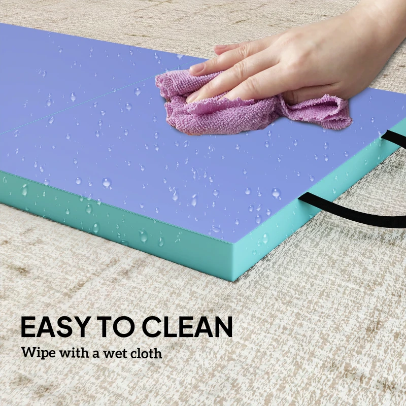 SPORTNOW Foldable Gymnastics Mat, 6 ft Long & Four Folding Thick Exercise Tumbling Mat with Carrying Handles, Green & Purple