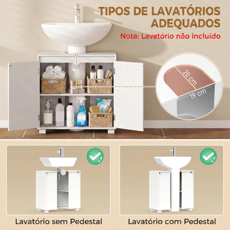HOMCOM Móvel de Casa de Banho Moderno e Independente para Lavatório com Recorte em U e Prateleira Ajustável, Branco