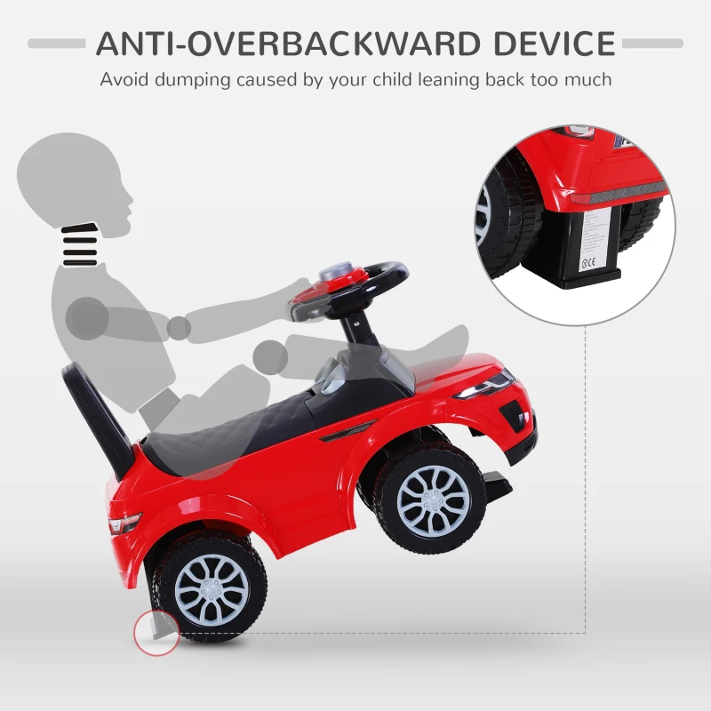 HOMCOM 3-in-1 Ride On Car Foot To Floor Slider Toddler w/ Horn Steering Wheel NO POWER Manual Under Seat Storage Secure Design for 1-3 Year Old Red