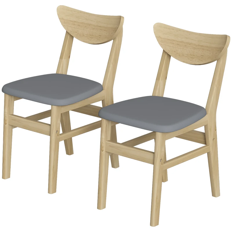 HOMCOM Lote de 2 Sillas de Comedor, Sillas de Cocina, Asientos Acolchados en Lino, Respaldo Curvado, Gris y Madera Natural