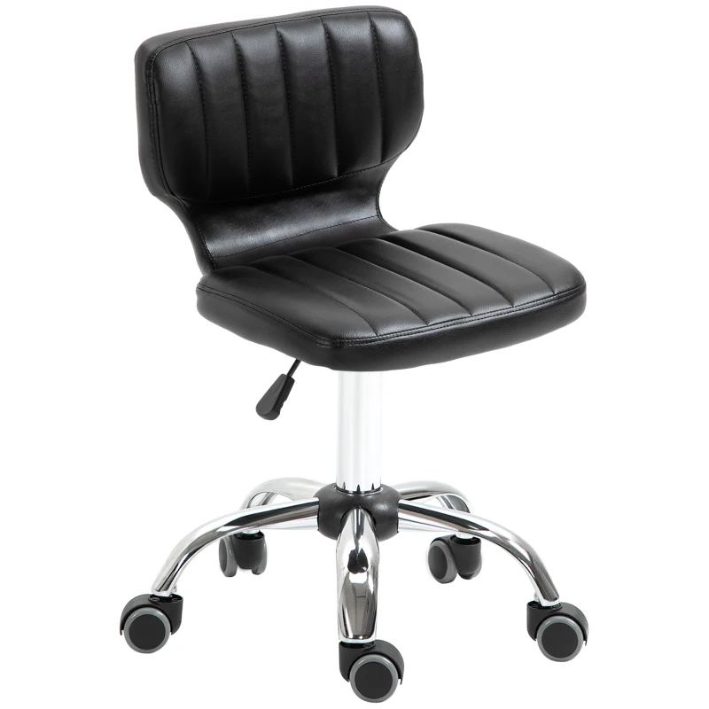 HOMCOM Tabouret à roulettes - tabouret de travail pivotant 360° -  - tabouret ergonomique - hauteur assise réglable 47-62 cm - revêtement synthétique matelassé noir métal chromé