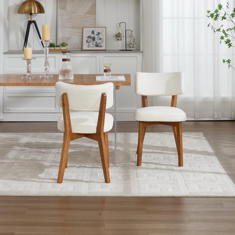Stylish Mid-Century Dining Chairs with Ergonomic Backrest, Comfortable Upholstered Side Chairs for Dining Room, 47L x 54.5W x 77H cm, Beige