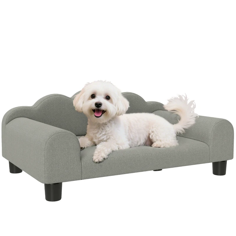 PawHut Canapea pentru câini cu brațe de sprijin, din lemn și material textil French Terry, 66x42x28,5 cm, gri