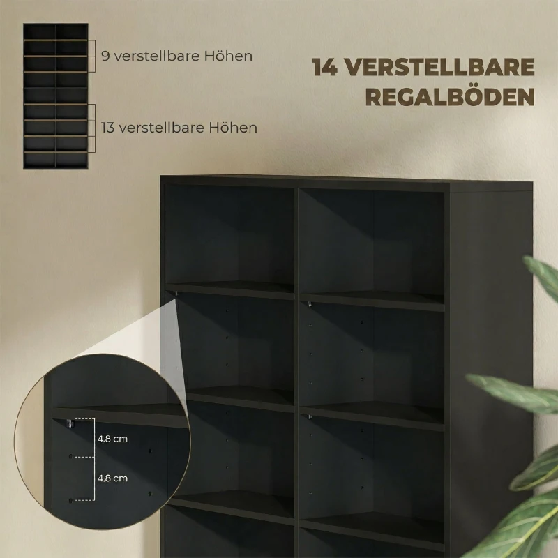 HOMCOM Aufbewahrungsregal für 640 CDs, Blu-ray Regal mit 18 Fächern und 14 verstellbaren Einlegeböden, Schwarz