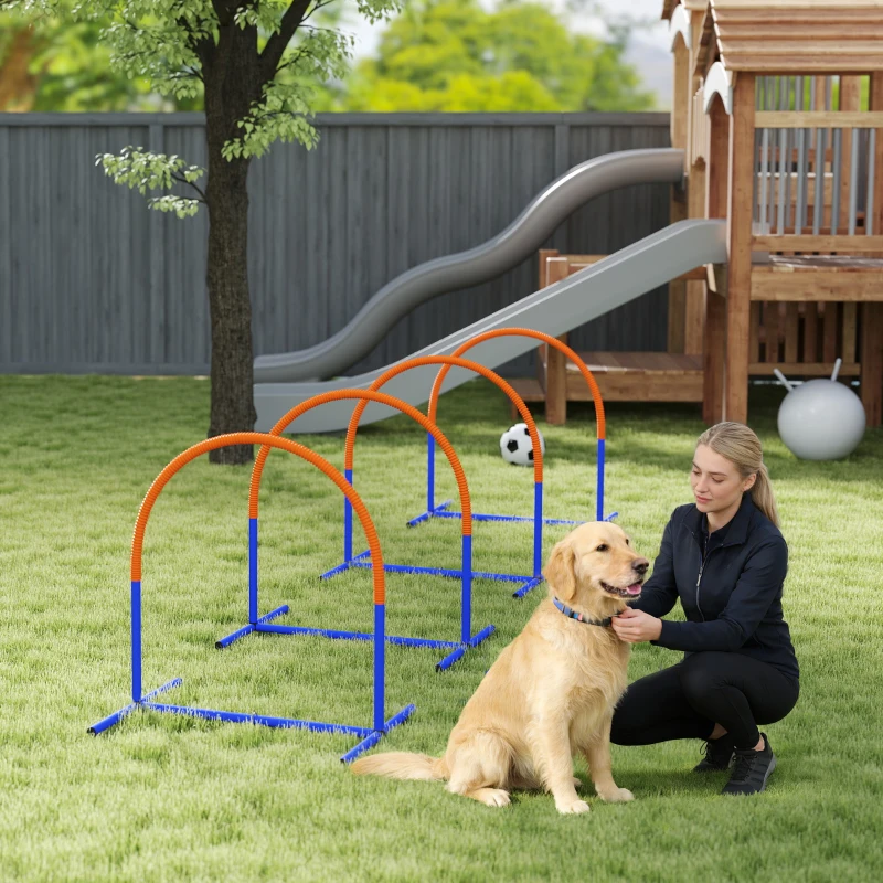 PawHut Agility-Set für Hunde, Hundetraining, 4 Bögen, für Einsteiger, mit Tragetasche, blau+orange, 88 x 64 x 95cm