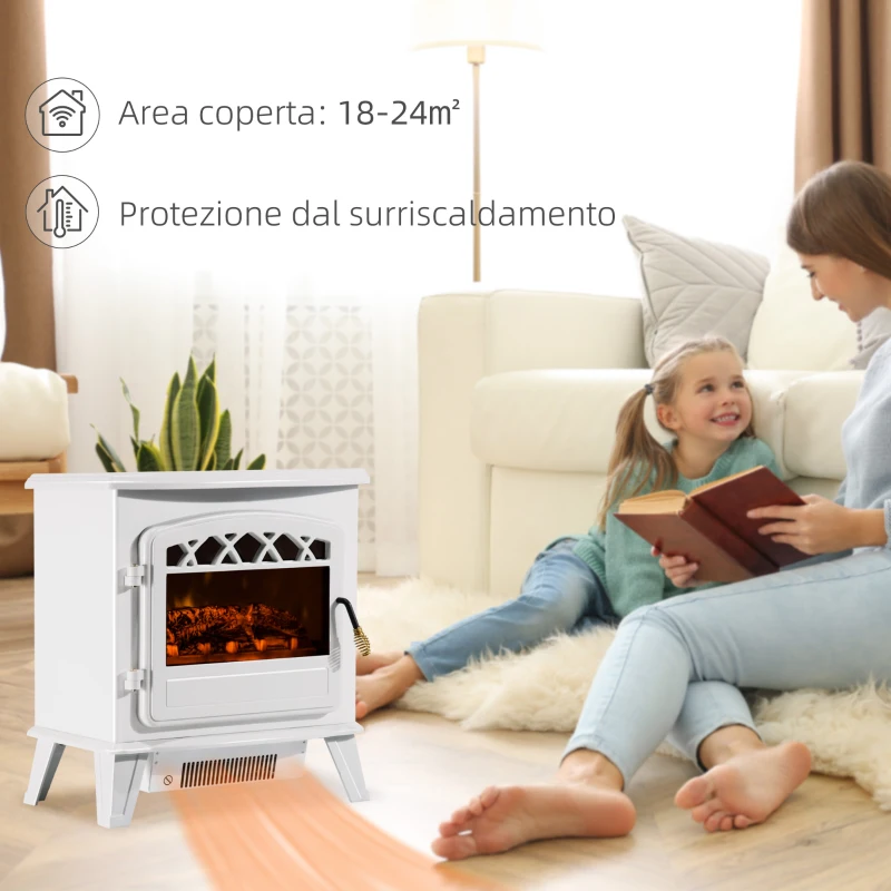 HOMCOM Camino Elettrico Moderno da Terra con Effetto Fiamma 925W/1850WBianco