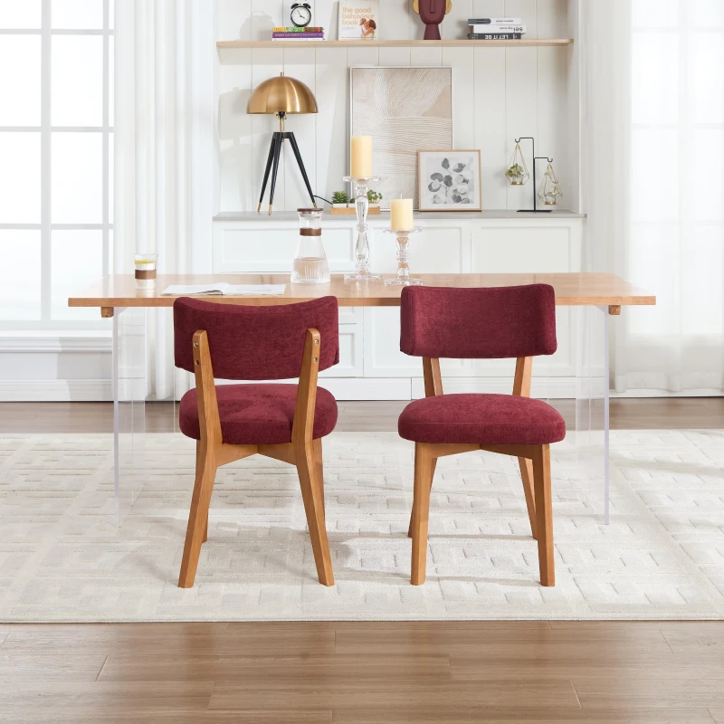 Stylish Mid-Century Dining Chairs with Ergonomic Backrest, Comfortable Upholstered Side Chairs for Dining Room, 47L x 54.5W x 77H cm, Wine Red