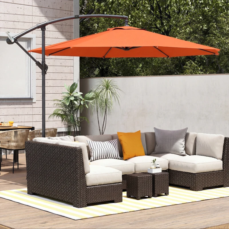 Outsunny 3 m Overhanging Cantilever Parasol, with Cross Base - Orange